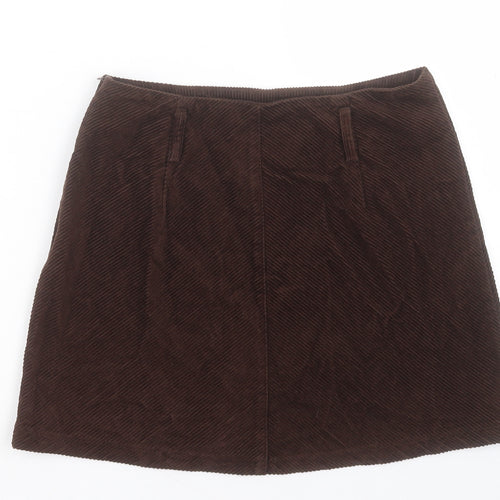 Denim & Co. Womens Brown Cotton A-Line Skirt Size 12 Zip