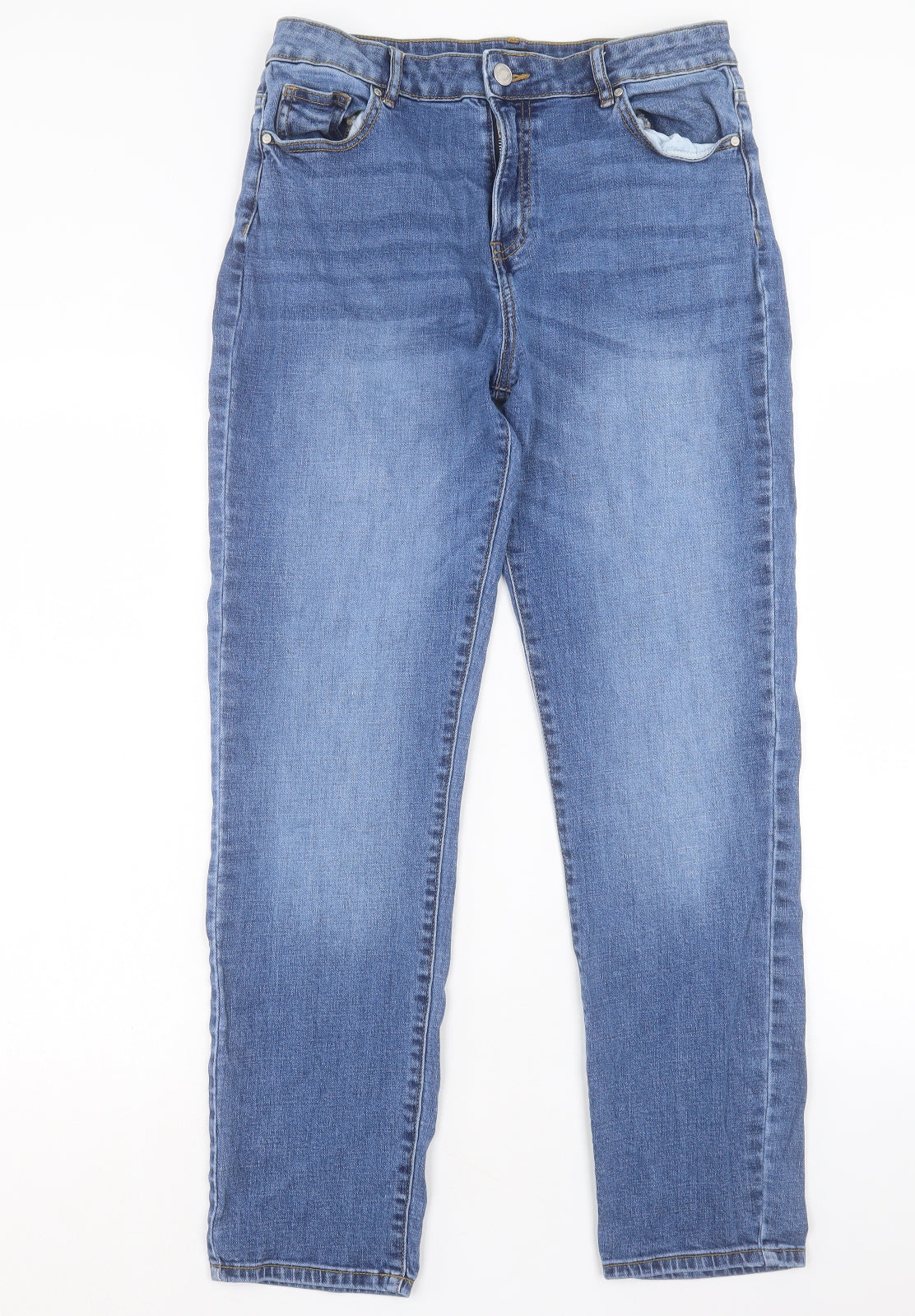 M&Co Womens Blue Cotton Straight Jeans Size 12 L29 in Regular Button