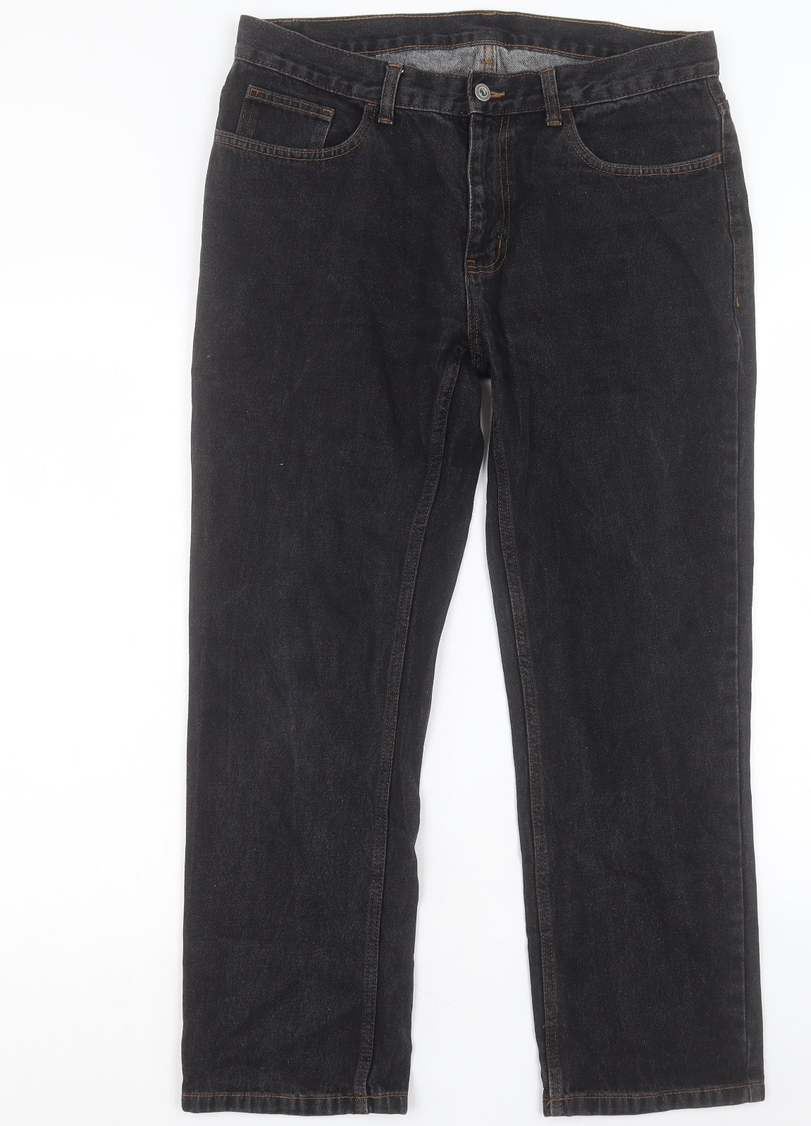 George Mens Black Cotton Straight Jeans Size 36 in L30 in Regular Button