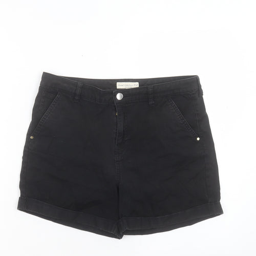 F&F Womens Black Cotton Boyfriend Shorts Size 10 L3 in Regular Button