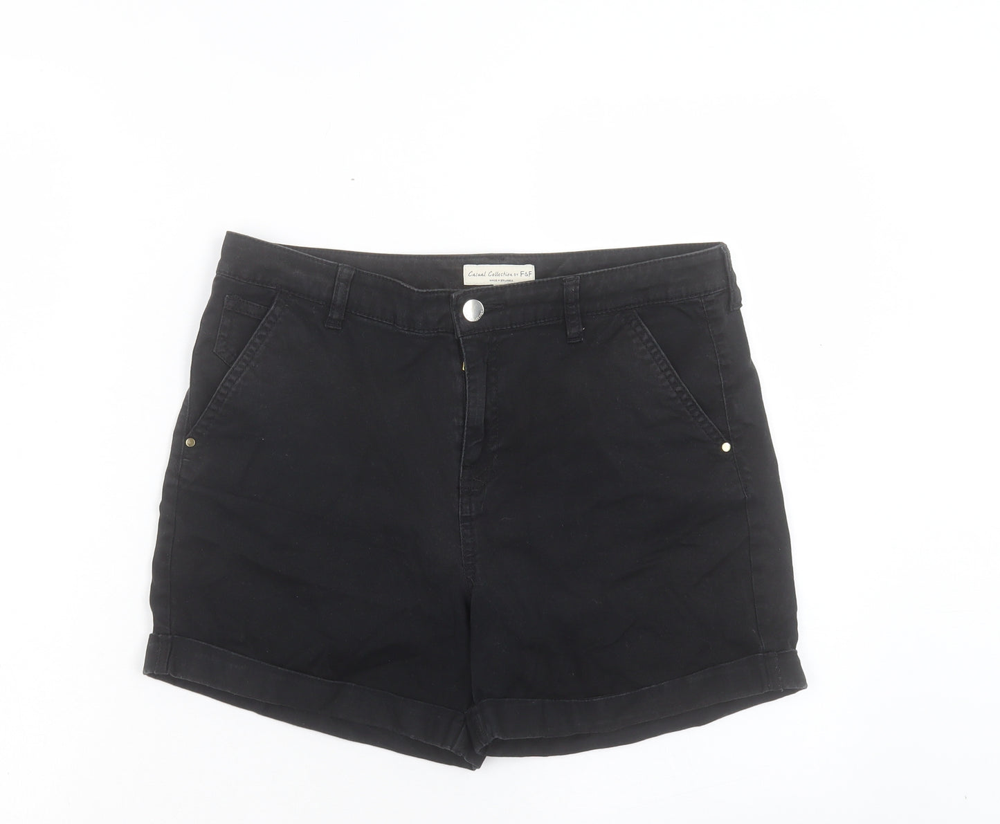 F&F Womens Black Cotton Boyfriend Shorts Size 10 L3 in Regular Button