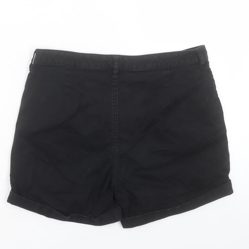 F&F Womens Black Cotton Boyfriend Shorts Size 10 L3 in Regular Button