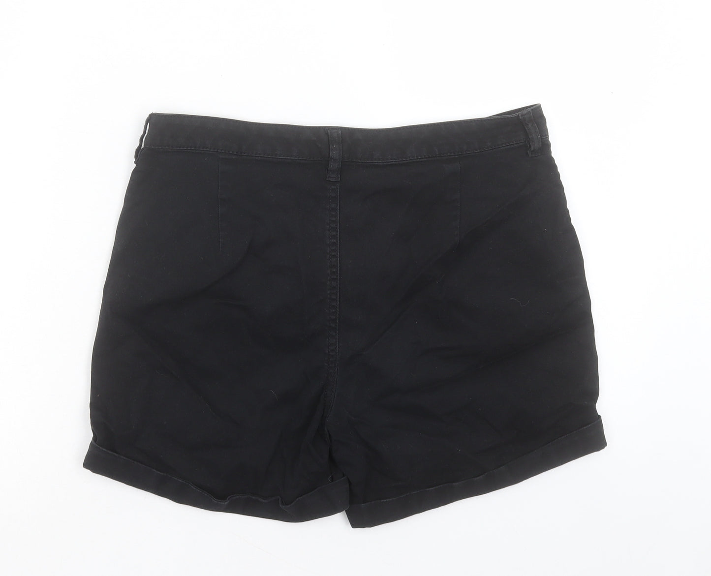 F&F Womens Black Cotton Boyfriend Shorts Size 10 L3 in Regular Button