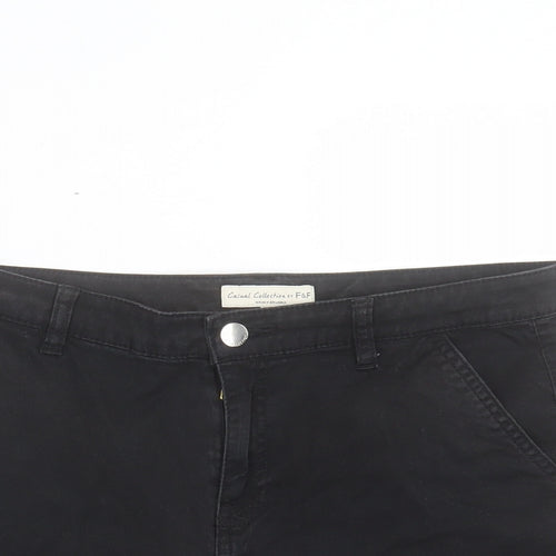 F&F Womens Black Cotton Boyfriend Shorts Size 10 L3 in Regular Button