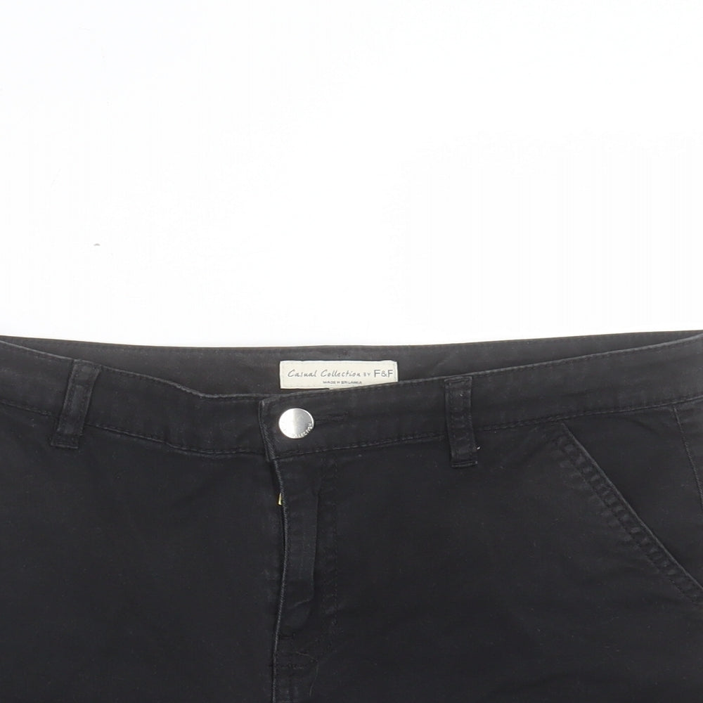 F&F Womens Black Cotton Boyfriend Shorts Size 10 L3 in Regular Button