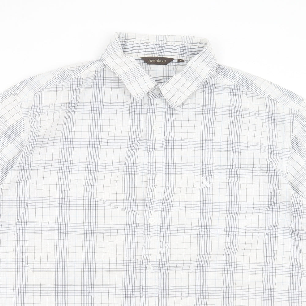 Hawkshead Mens White Plaid Cotton Button-Up Size XL Collared Button - Pocket Detail