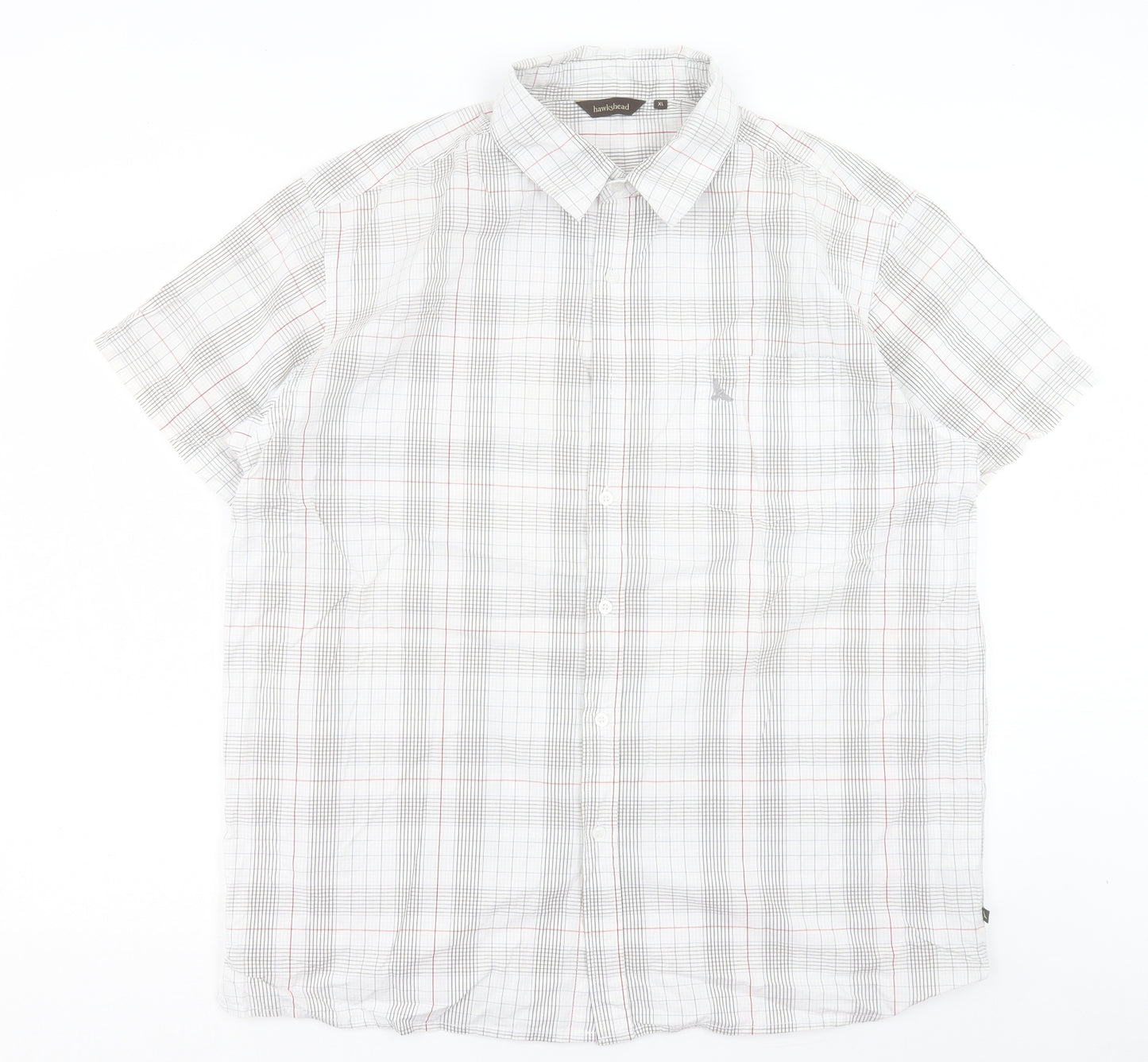 Hawkshead Mens White Plaid Cotton Button-Up Size XL Collared Button - Pocket Detail