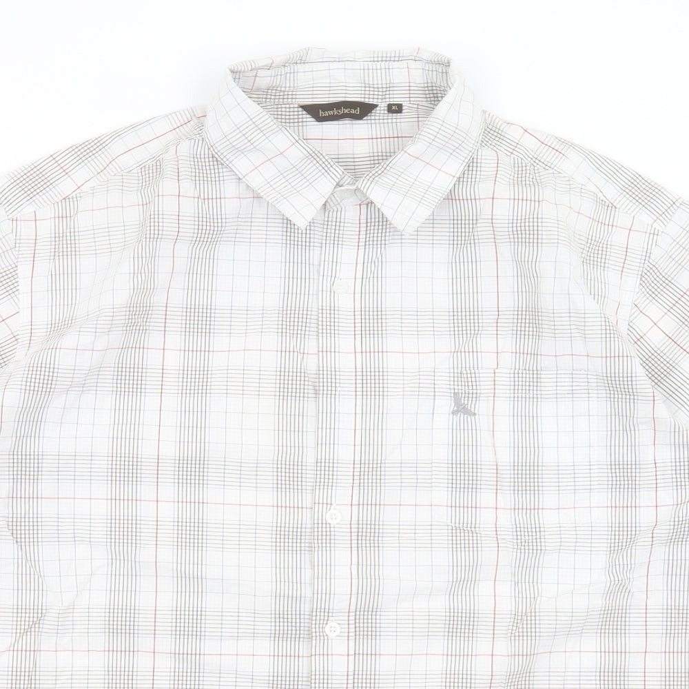 Hawkshead Mens White Plaid Cotton Button-Up Size XL Collared Button - Pocket Detail