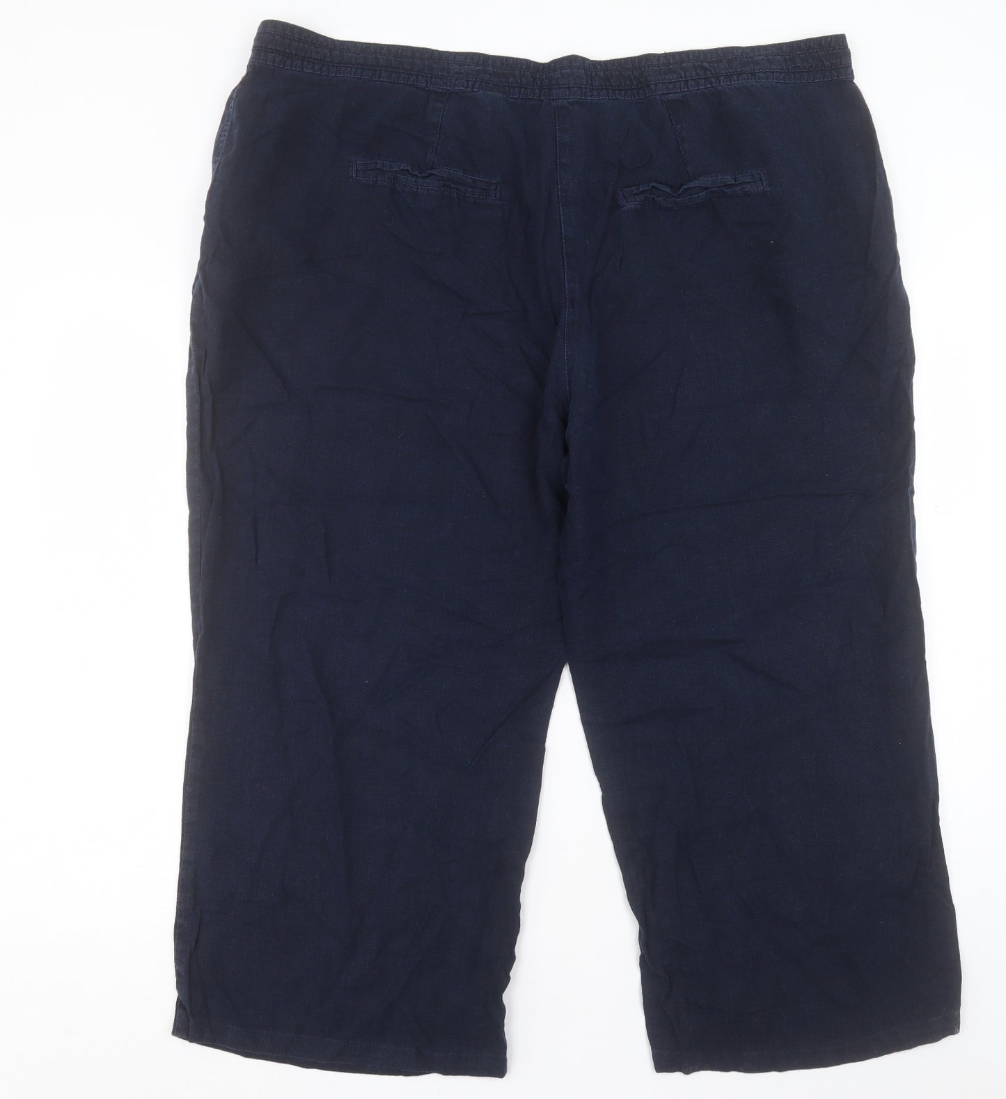 NEXT Womens Blue Linen Trousers Size 22 L25 in Regular Button