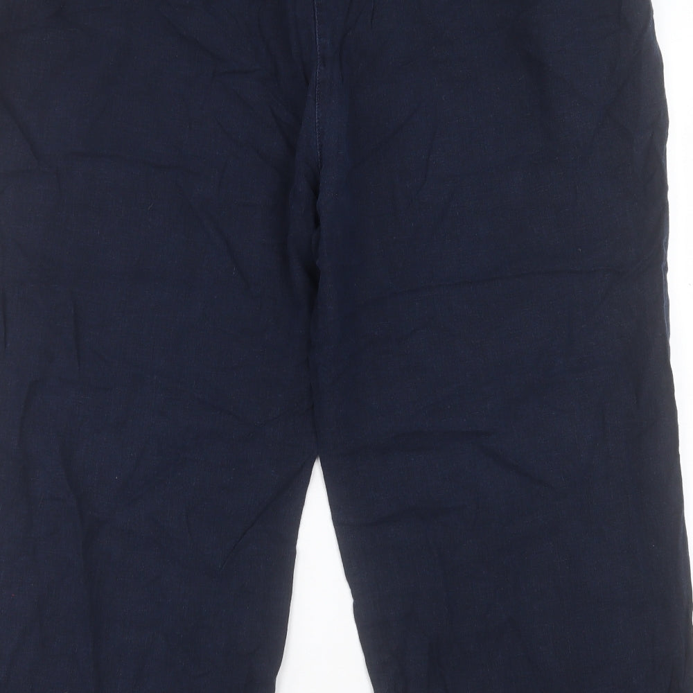 NEXT Womens Blue Linen Trousers Size 22 L25 in Regular Button