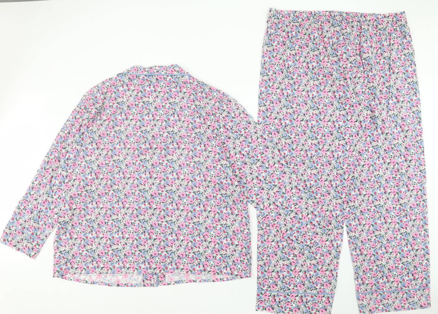 Marks and Spencer Womens Pink Floral Cotton Capri Pyjama Set Size 20 Button