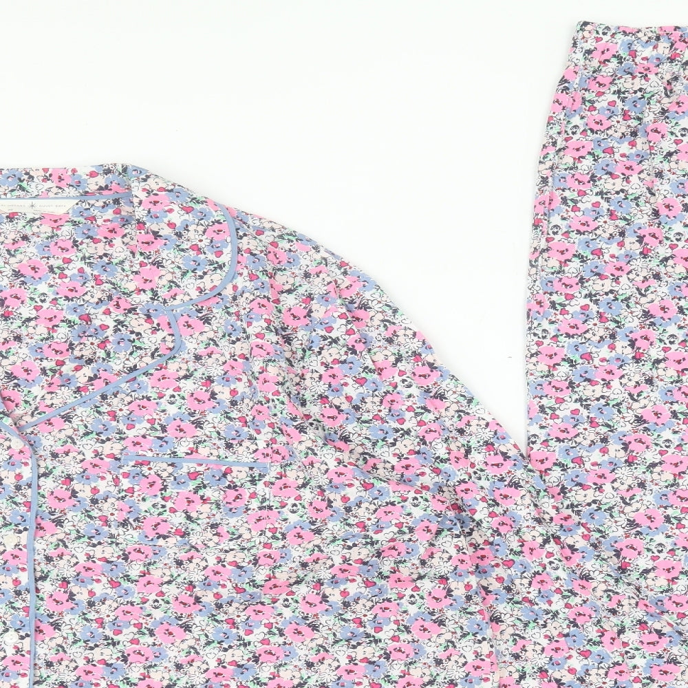 Marks and Spencer Womens Pink Floral Cotton Capri Pyjama Set Size 20 Button