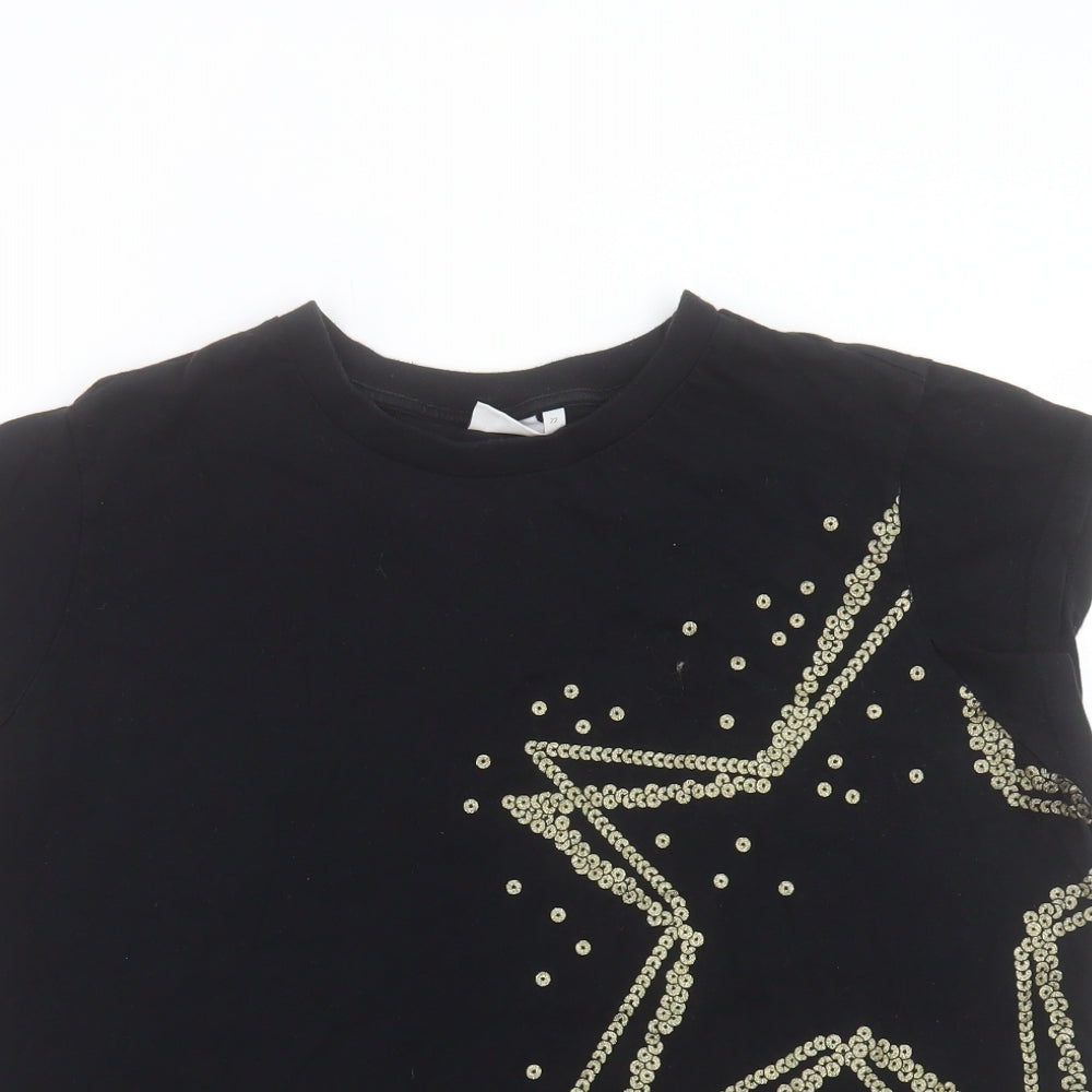 NEXT Womens Black Cotton Basic T-Shirt Size 22 Crew Neck - Star Print