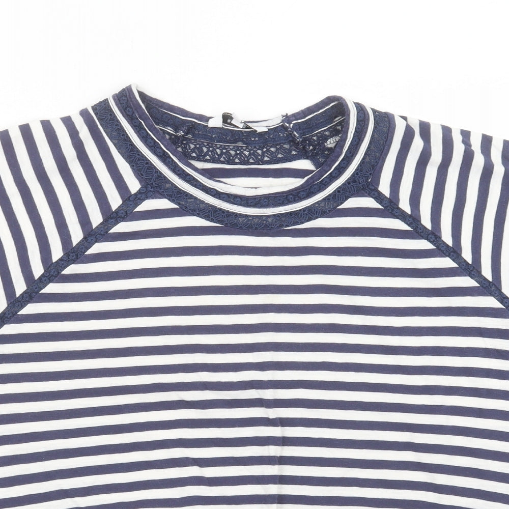 NEXT Womens Blue Striped Cotton Basic T-Shirt Size 14 Crew Neck