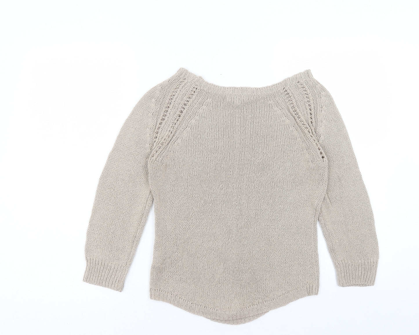 H.Trend Womens Beige Boat Neck Acrylic Pullover Jumper Size S