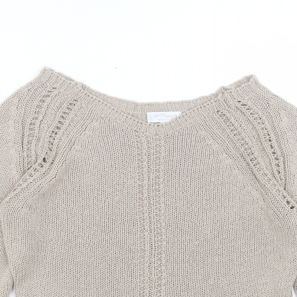 H.Trend Womens Beige Boat Neck Acrylic Pullover Jumper Size S