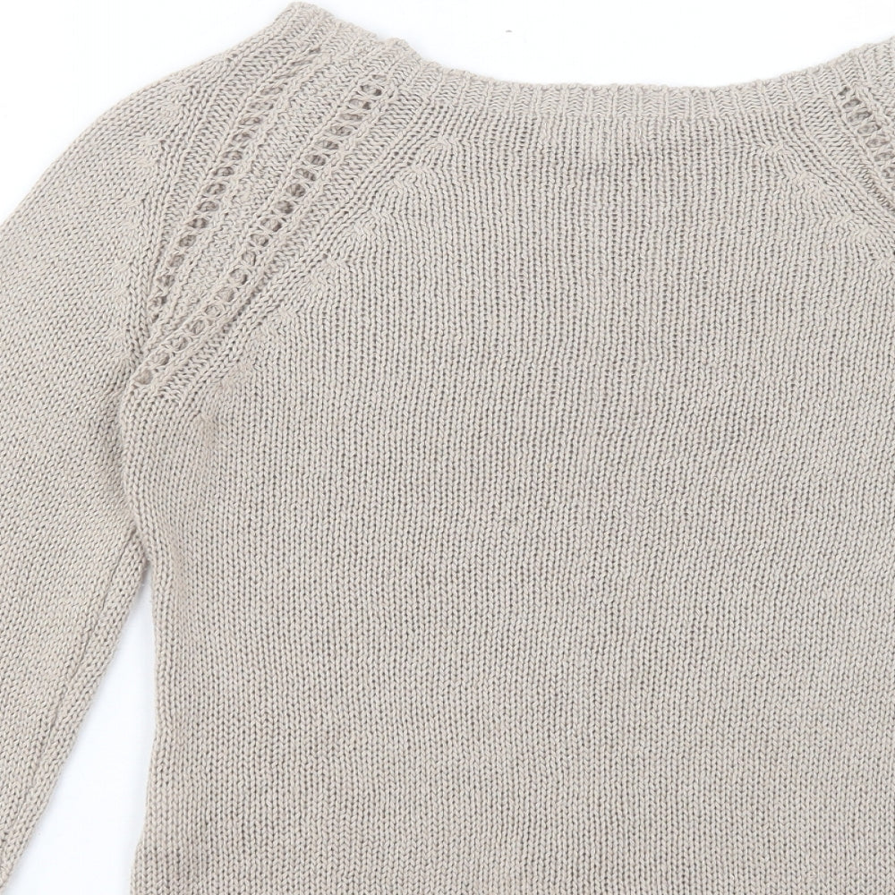 H.Trend Womens Beige Boat Neck Acrylic Pullover Jumper Size S