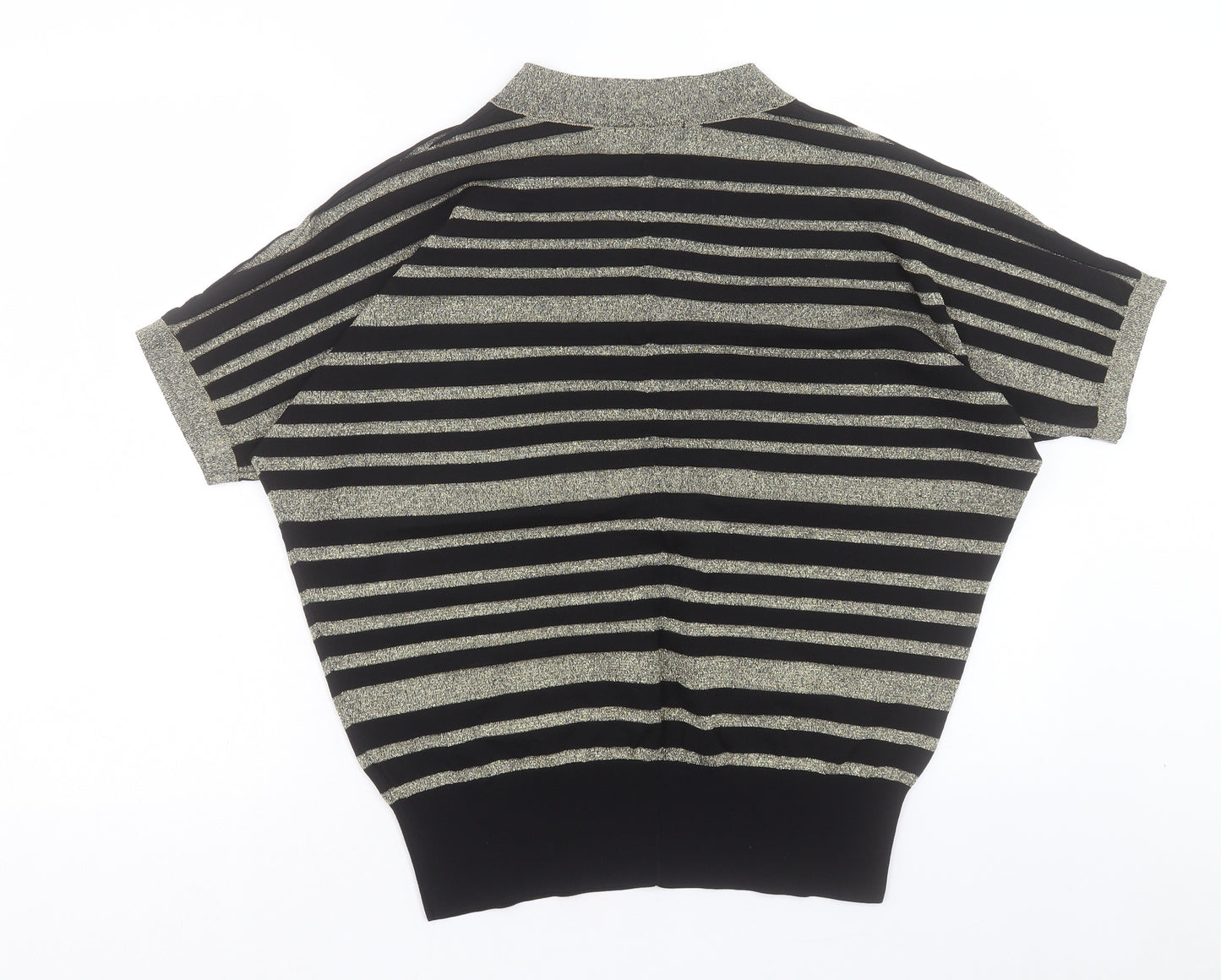 House of Fraser Womens Gold V-Neck Striped Viscose Pullover Jumper Size M