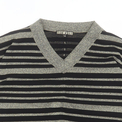 House of Fraser Womens Gold V-Neck Striped Viscose Pullover Jumper Size M