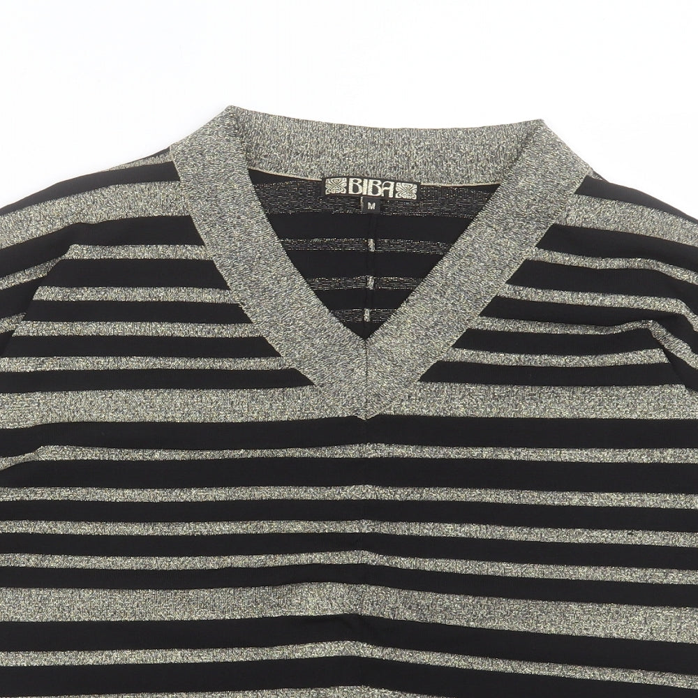 House of Fraser Womens Gold V-Neck Striped Viscose Pullover Jumper Size M