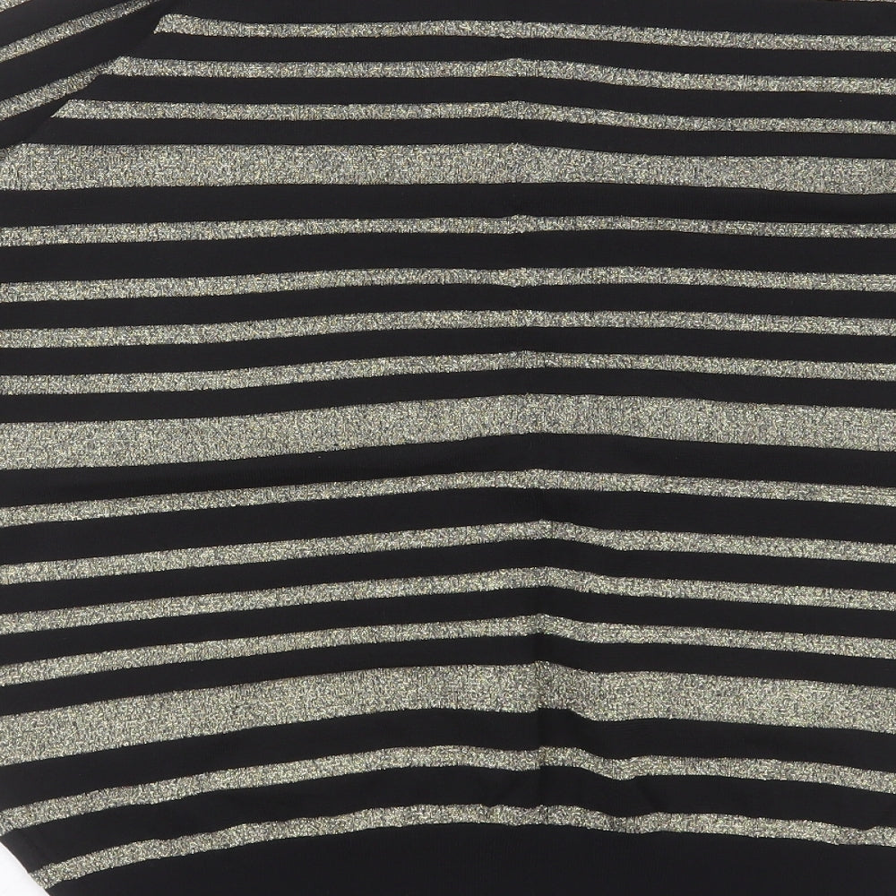 House of Fraser Womens Gold V-Neck Striped Viscose Pullover Jumper Size M