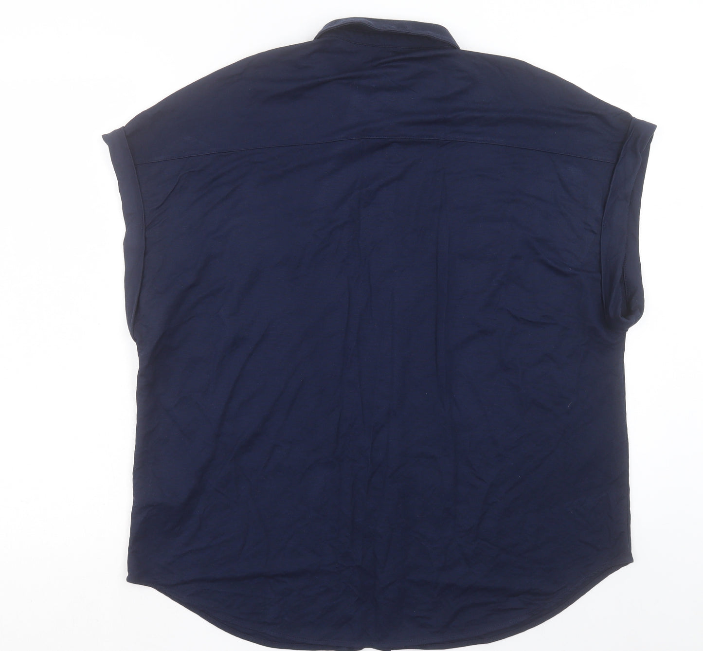 Marks and Spencer Womens Blue Viscose Basic Button-Up Size 14 Collared