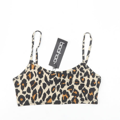 Boohoo Womens Brown Animal Print Polyester Cropped Tank Size 10 Round Neck - Leopard Print