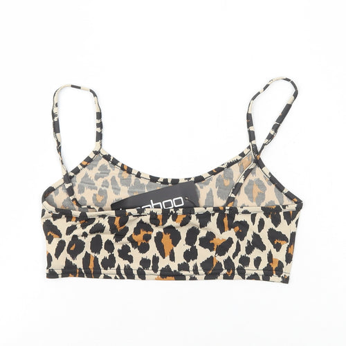 Boohoo Womens Brown Animal Print Polyester Cropped Tank Size 10 Round Neck - Leopard Print