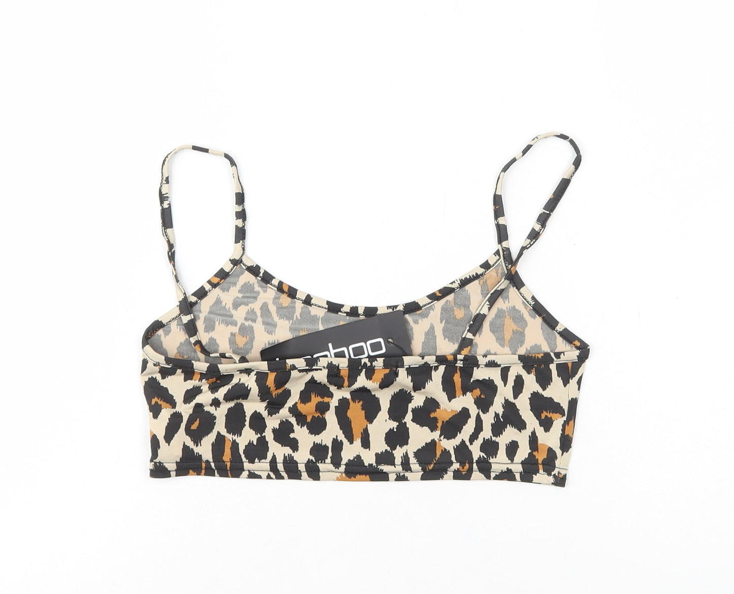Boohoo Womens Brown Animal Print Polyester Cropped Tank Size 10 Round Neck - Leopard Print