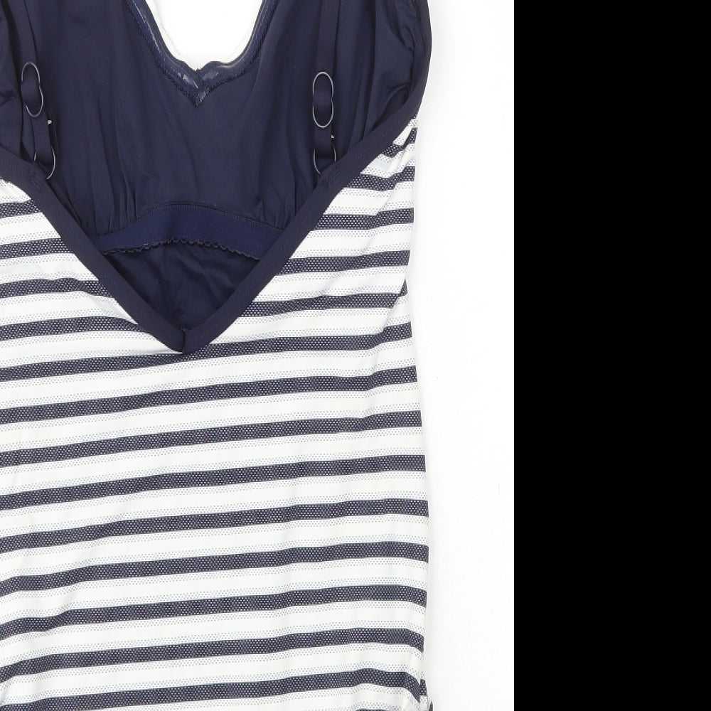 Preworn Womens Blue Striped Polyamide One Piece Size 16 - Under Wiring