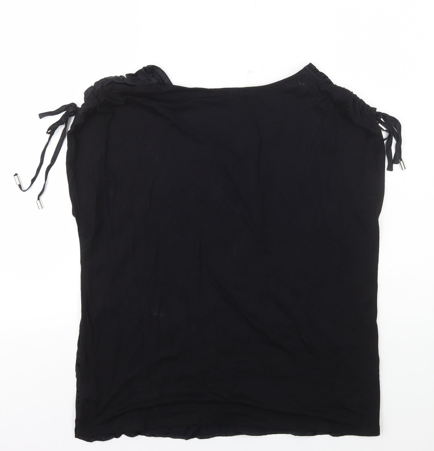 F&F Womens Black Viscose Basic T-Shirt Size 14 V-Neck - Tie Shoulder Detail