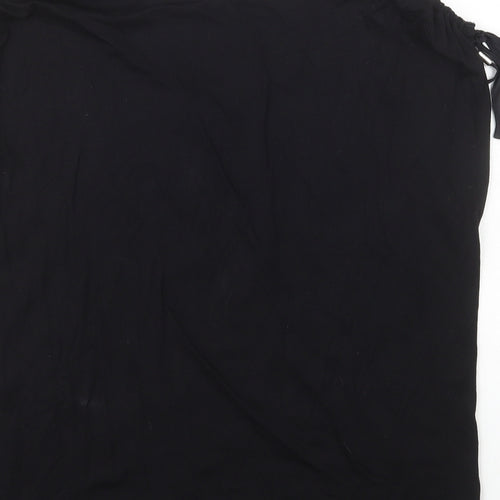 F&F Womens Black Viscose Basic T-Shirt Size 14 V-Neck - Tie Shoulder Detail
