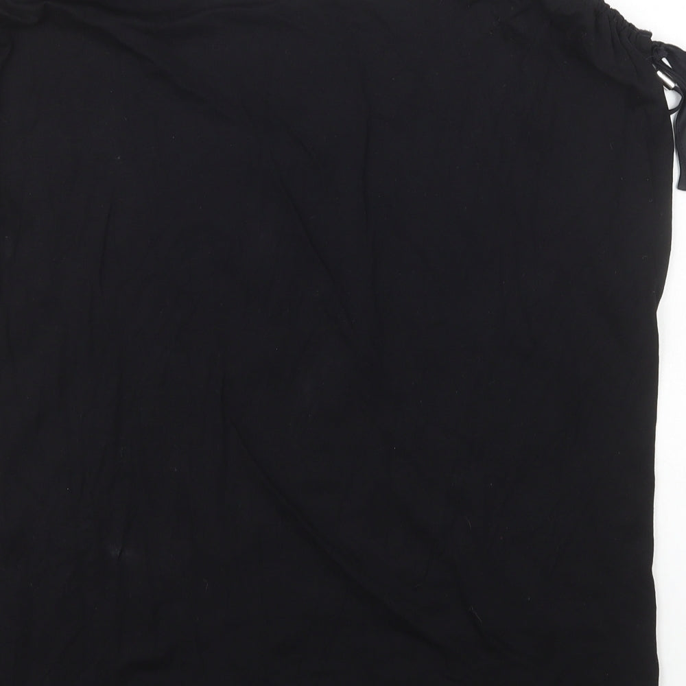 F&F Womens Black Viscose Basic T-Shirt Size 14 V-Neck - Tie Shoulder Detail