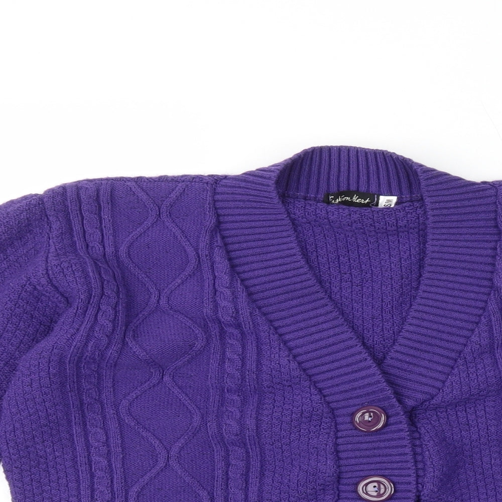 Fashion Alert Womens Purple V-Neck Acrylic Cardigan Jumper Size S - Size S/M