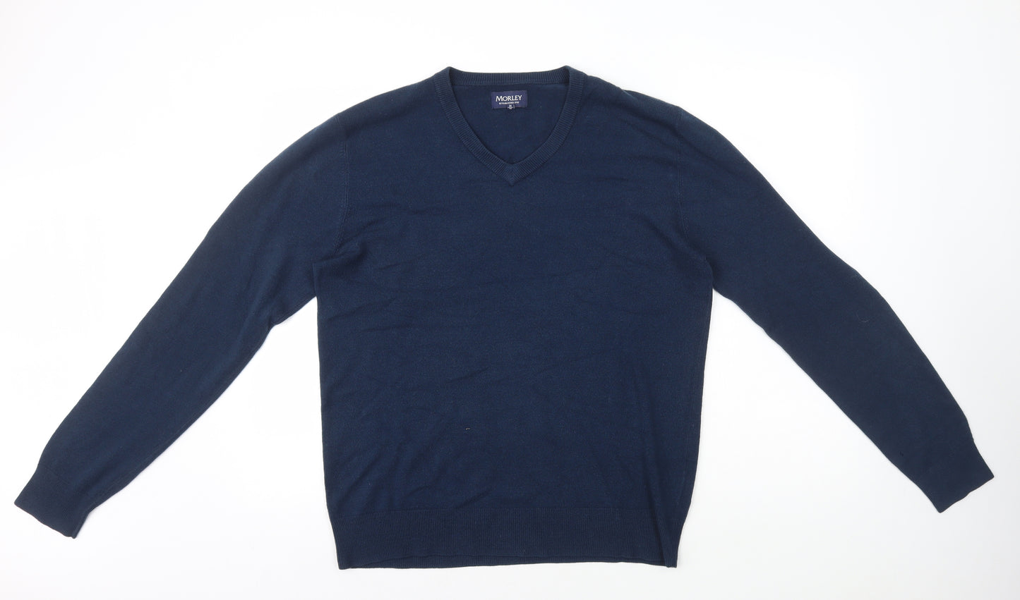 Morley Mens Blue V-Neck Acrylic Pullover Jumper Size M