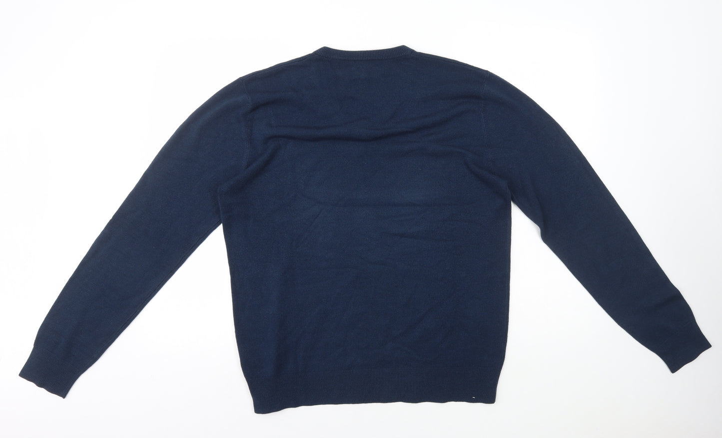 Morley Mens Blue V-Neck Acrylic Pullover Jumper Size M