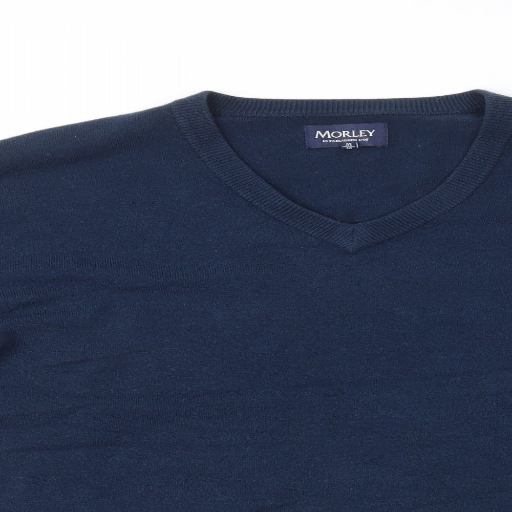 Morley Mens Blue V-Neck Acrylic Pullover Jumper Size M