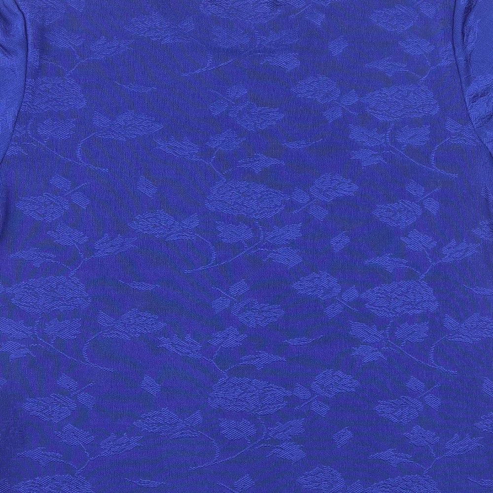 Holmewood Womens Blue Floral Polyester Basic T-Shirt Size L Round Neck