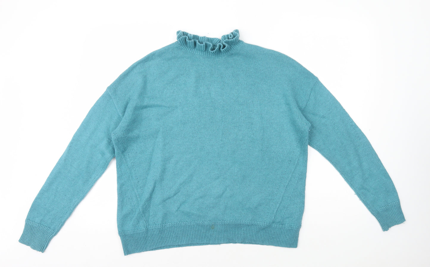 Marks and Spencer Womens Blue High Neck Acrylic Pullover Jumper Size M - Frill Neck