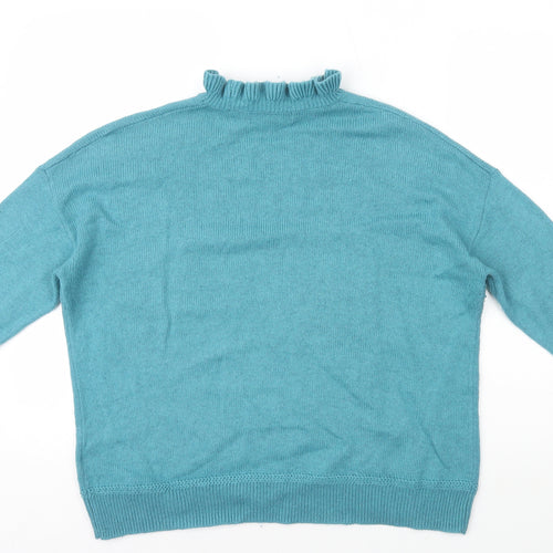 Marks and Spencer Womens Blue High Neck Acrylic Pullover Jumper Size M - Frill Neck