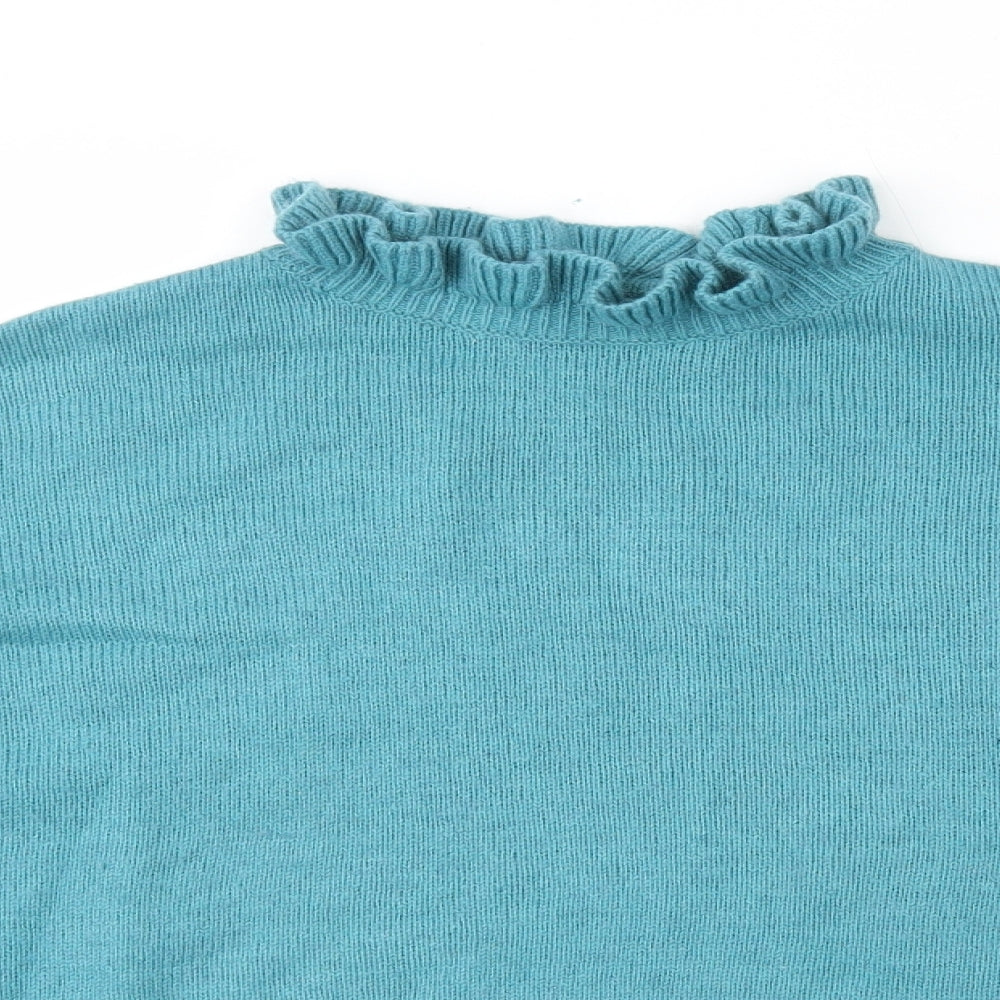 Marks and Spencer Womens Blue High Neck Acrylic Pullover Jumper Size M - Frill Neck