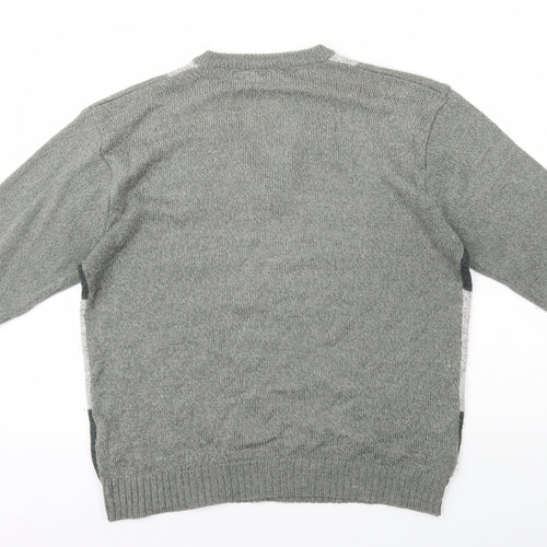 Tootal Womens Grey V-Neck Check Acrylic Pullover Jumper Size L