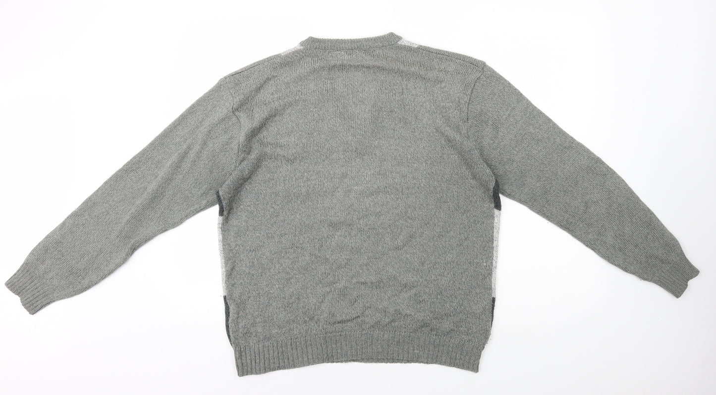 Tootal Womens Grey V-Neck Check Acrylic Pullover Jumper Size L