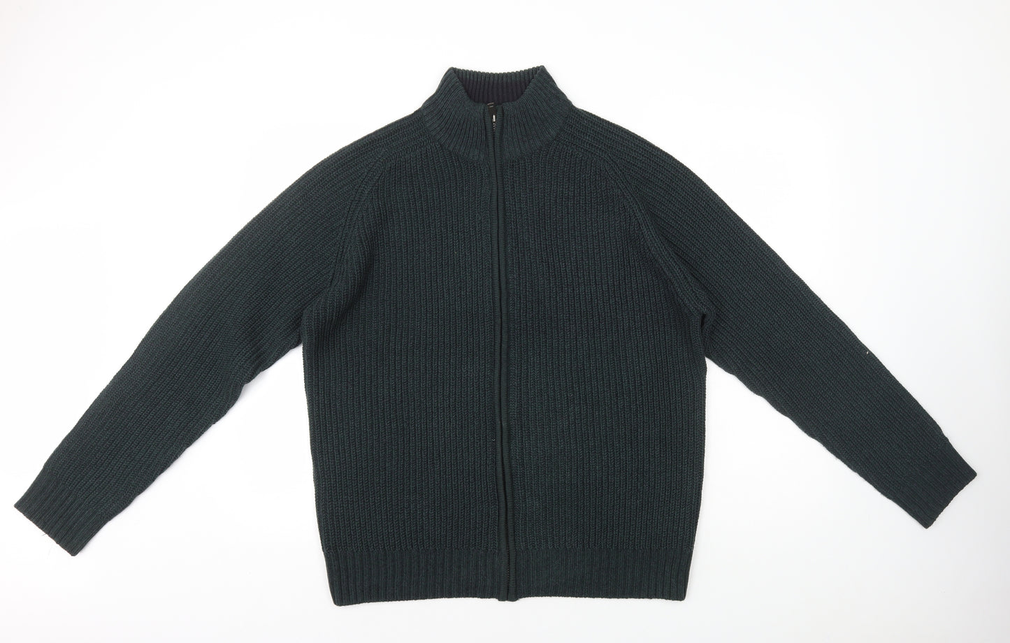 Marks and Spencer Mens Green High Neck Acrylic Full Zip Jumper Size L