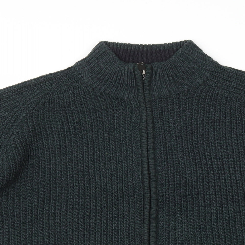 Marks and Spencer Mens Green High Neck Acrylic Full Zip Jumper Size L