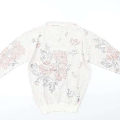 Preworn Womens White Mock Neck Floral Acrylic Pullover Jumper Size 10