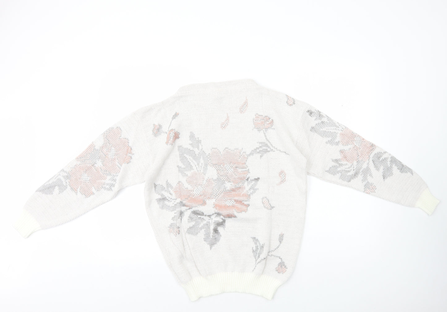 Preworn Womens White Mock Neck Floral Acrylic Pullover Jumper Size 10