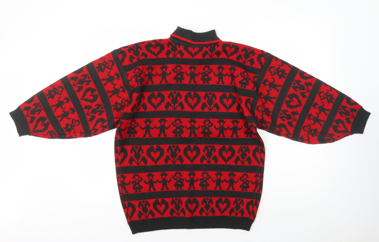 Link Fashion Womens Red Collared Geometric Acrylic Pullover Jumper Size S