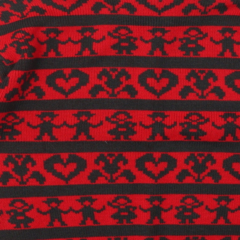 Link Fashion Womens Red Collared Geometric Acrylic Pullover Jumper Size S