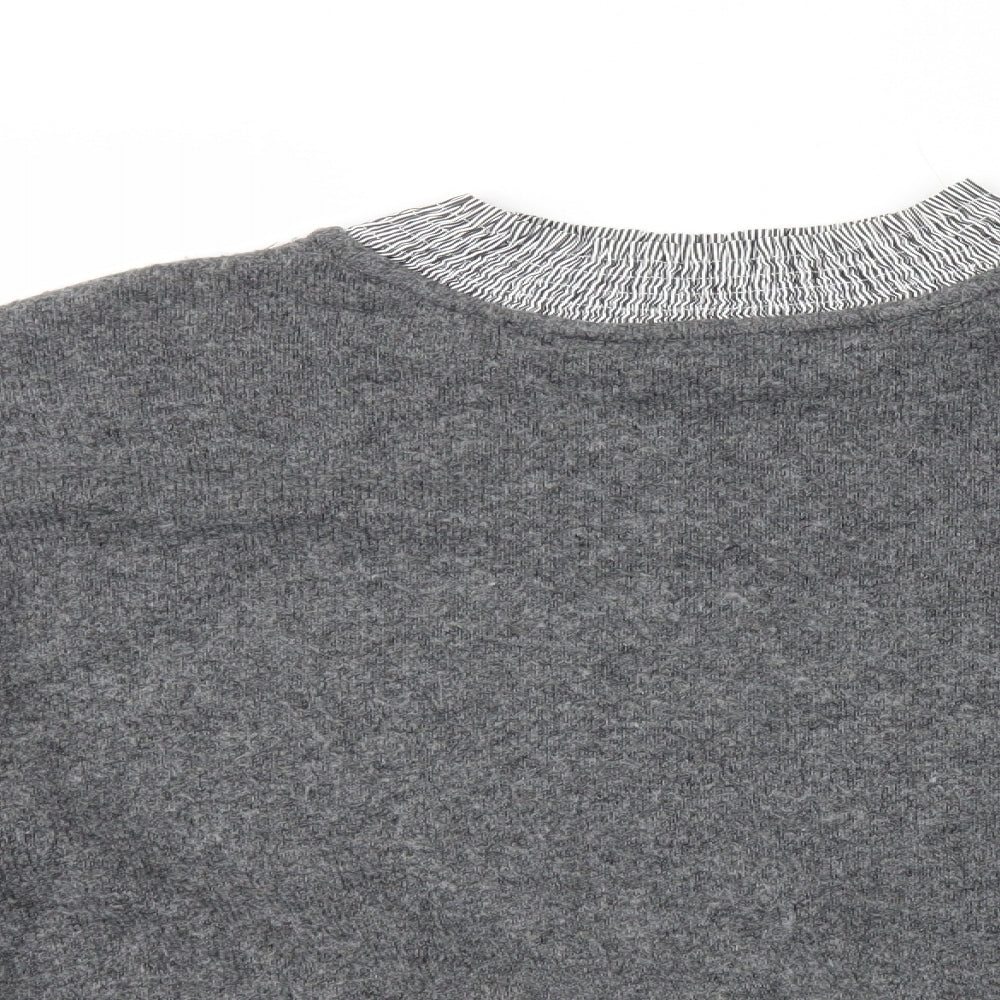 Topshop Womens Grey High Neck Striped 100% Cotton Pullover Jumper Size 16 - 2in1 Under Shirt